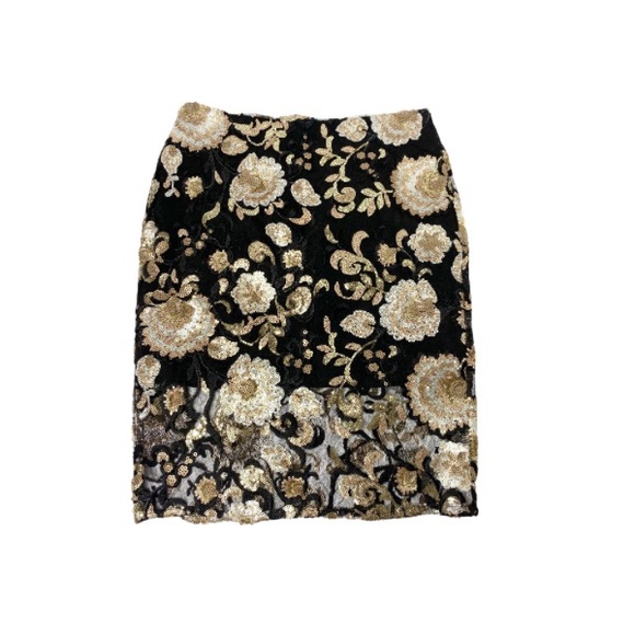 Endless Rose Metallic Gold Sequin Pencil Skirt Size Medium - Picture 1 of 5